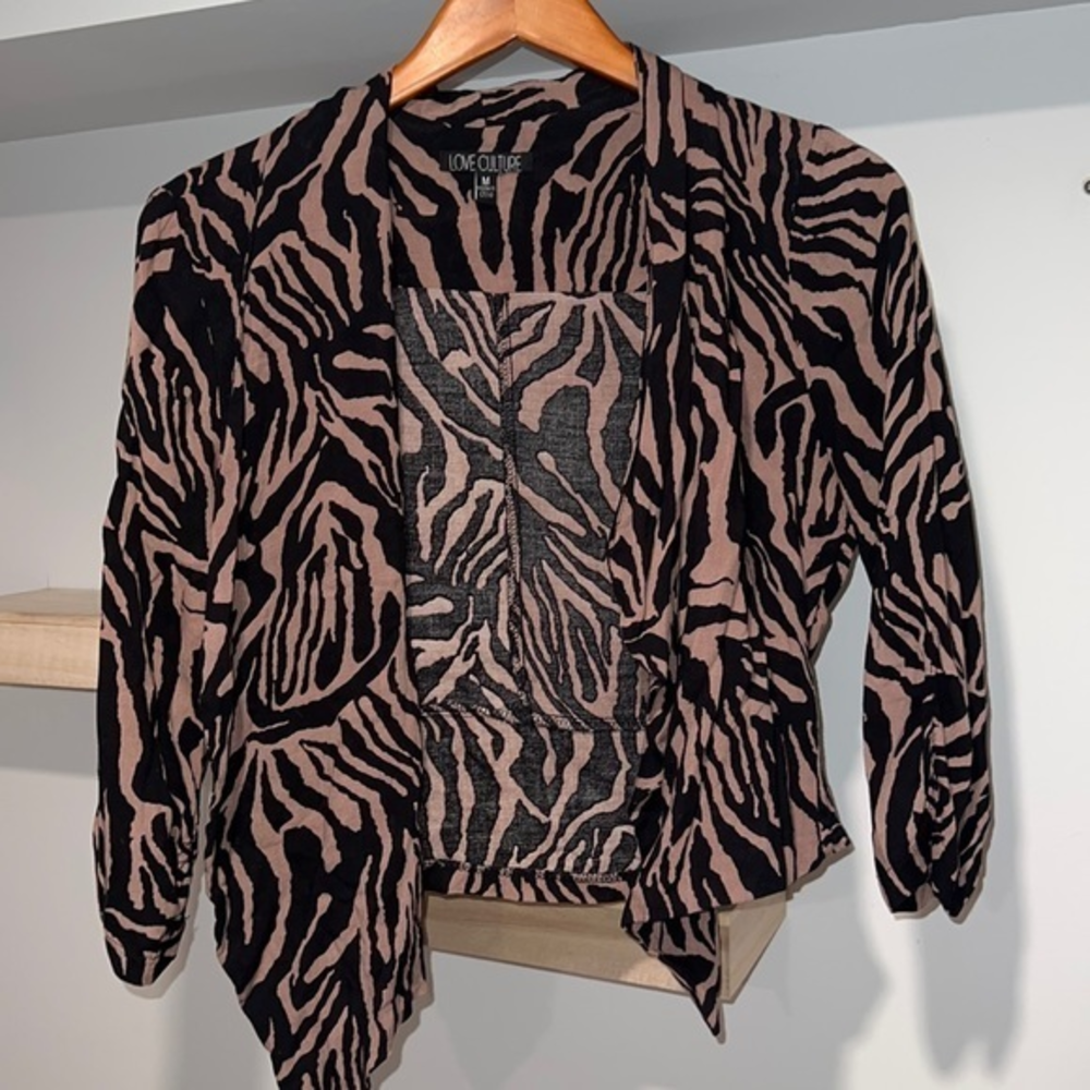Brown and black zebra print cardigan